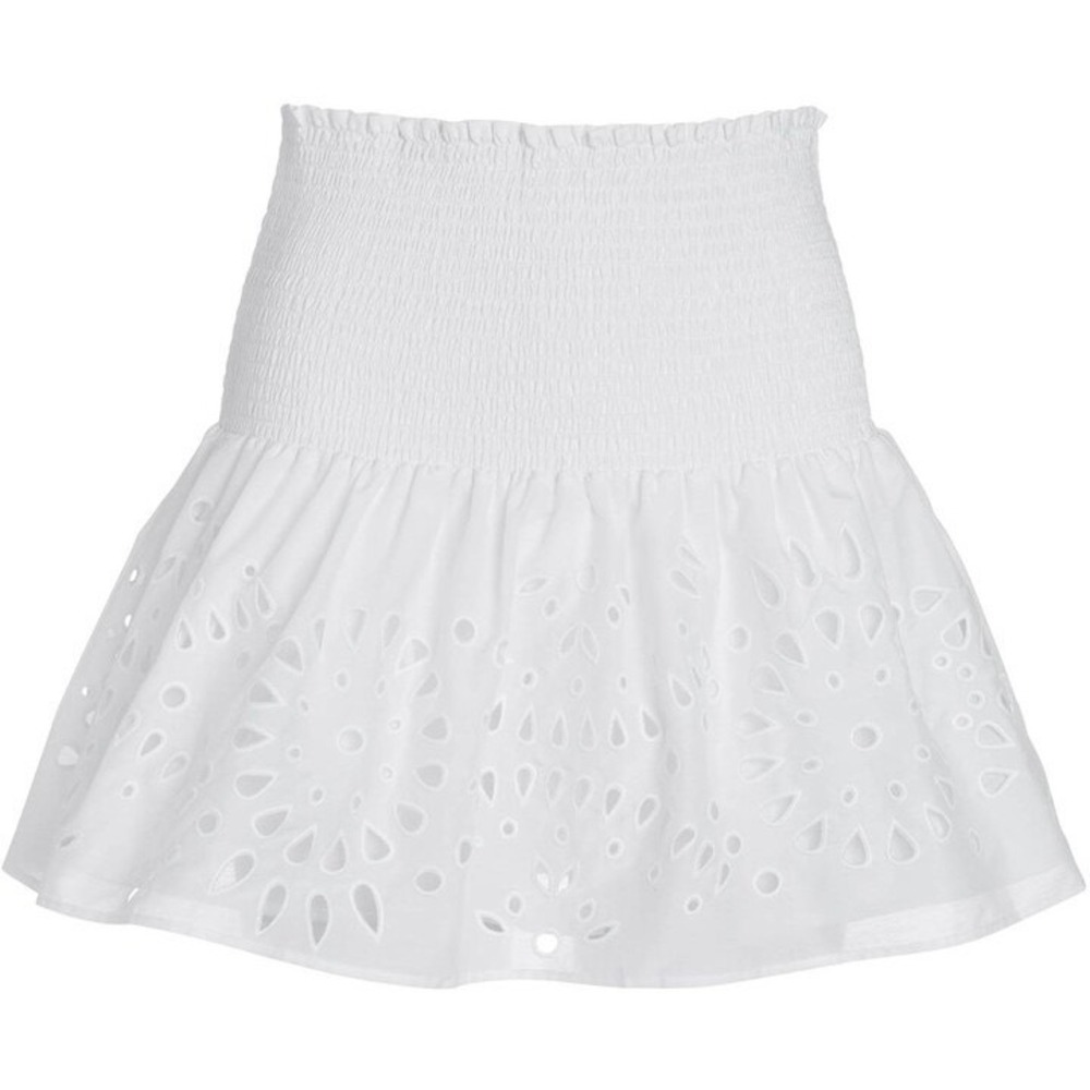 Thakoon NEW Smocked Eyelet Mini Skirt Cotton/Silk in White Size 10
